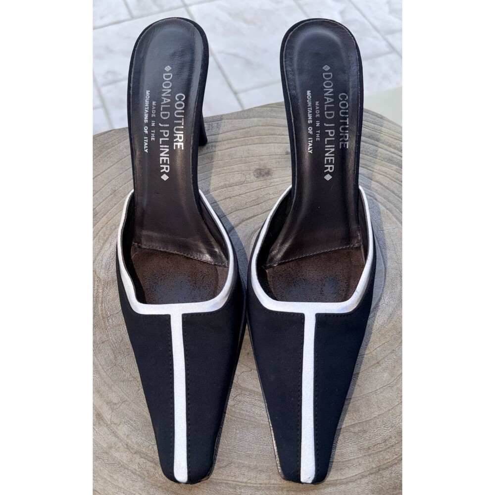 Donald J Pliner Couture "Lucky" Black Gray Crepe Women's Mules Size 8.5